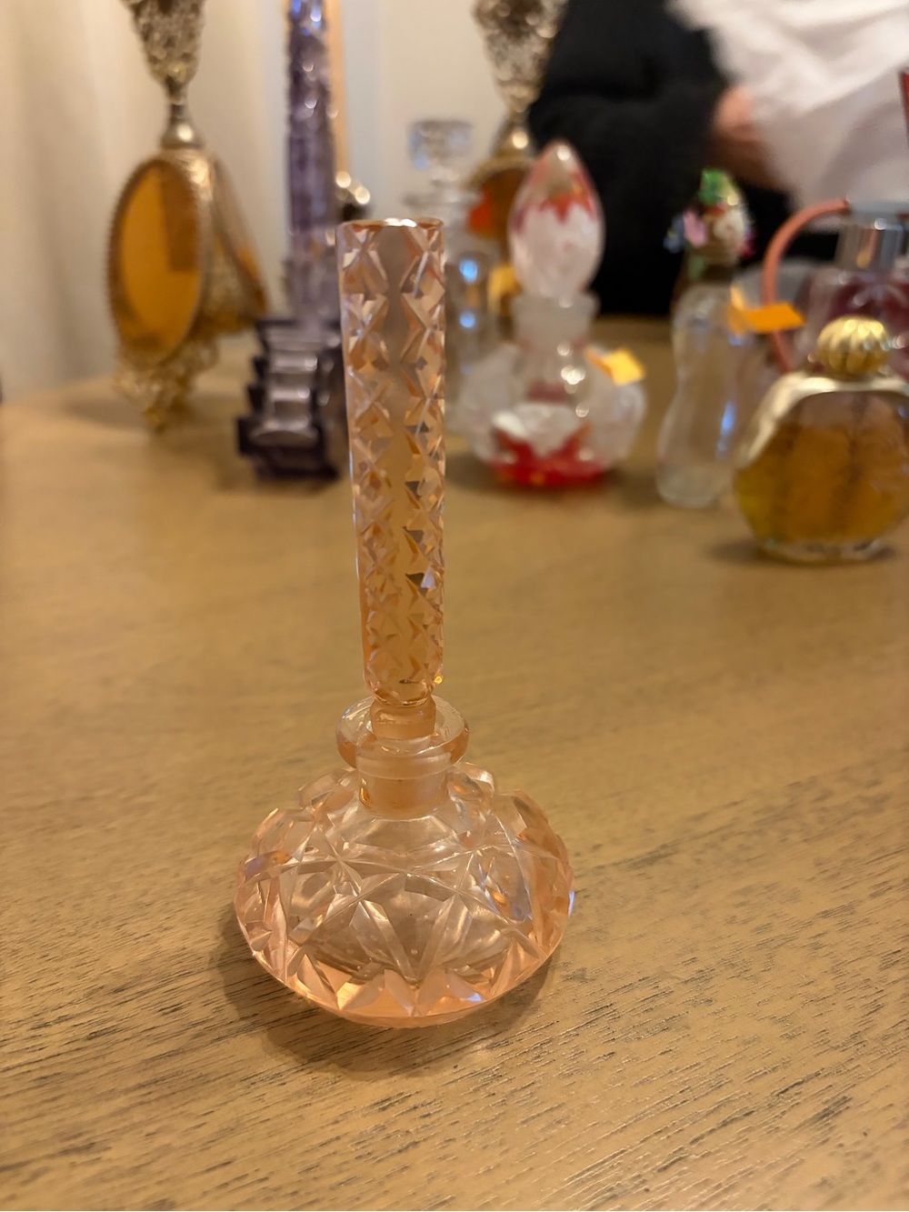 Vintage Pink Glass Perfume Bottle Home Accent